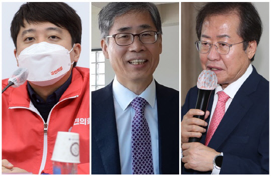 이준석(왼쪽) 국민의힘 대표, 신평 변호사(가운데), 홍준표 국민의힘 의원. 연합뉴스